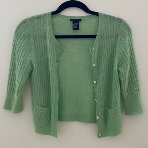 Theory Green Cashmere Cardigan Sweater